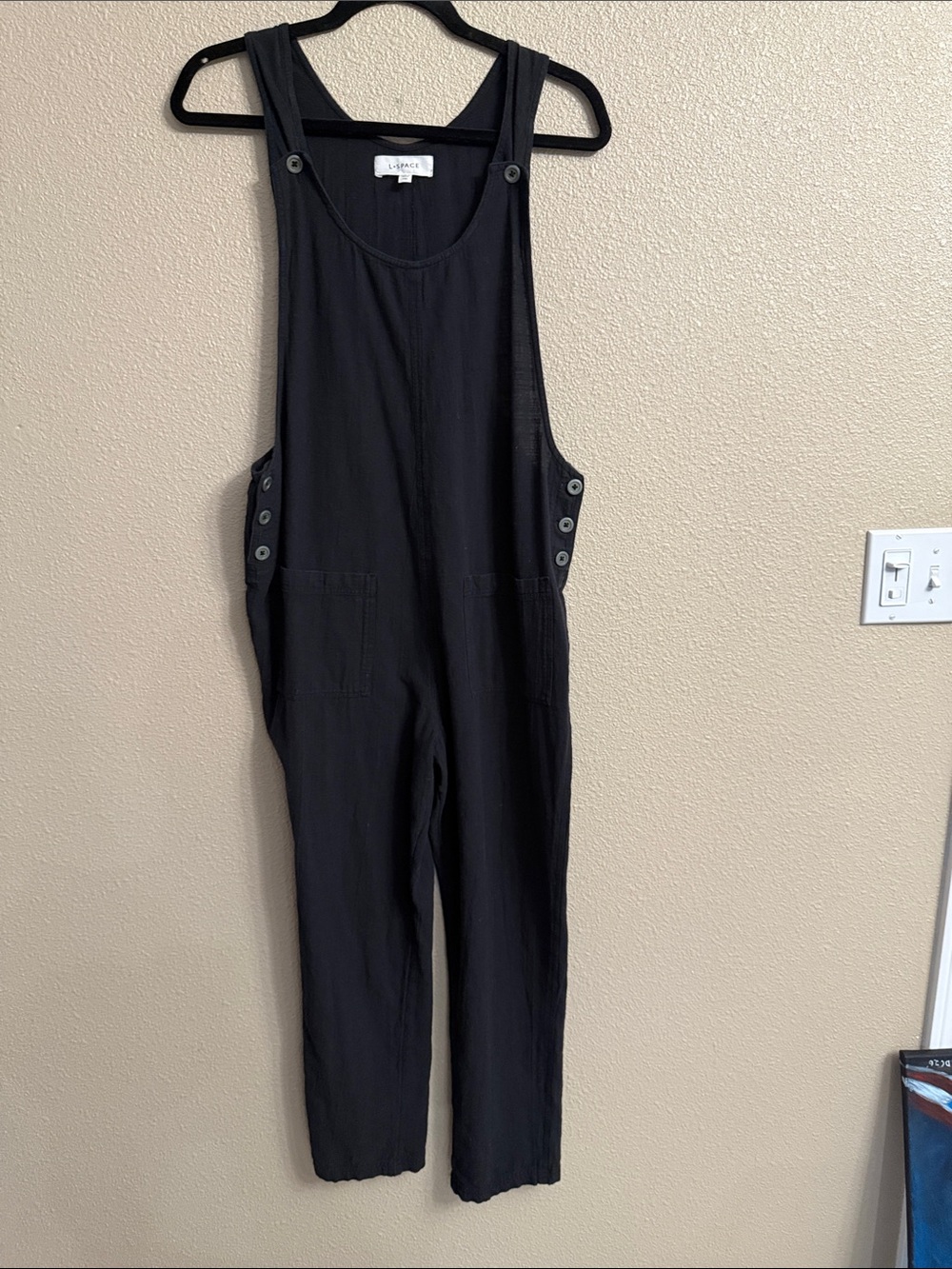 l*space Black Button-Side Overalls Jumpsuit M